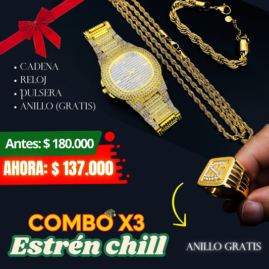 COMBO X3 RELOJ-CADENA-PULSERA 🤩(GRATIS)🤩 ¡ANILLO DE LUJO!.