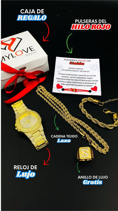 COMBO X3 RELOJ-CADENA-PULSERA 🤩(GRATIS)🤩 ¡ANILLO DE LUJO!.